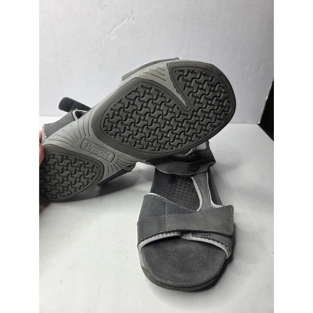 Propet‎ W0605 Womens Grey Leather Adjustable Walking Sandals Size 11 M(B)